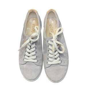 ECCO Shoes Womens Size 7 Gray Suede Lace Up Extra Width Walking Sneakers Comfort
